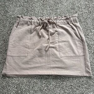 CALIA by Carrie Underwood Casual Drawstring Mini Skirt in Taupe